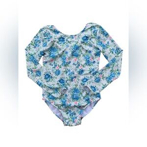SweetHoney Size 12 Years White with Blue Flowers Ruffle Leotard
